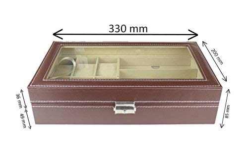 PAIDE P Caja para relojes - Estuche para relojes con 9 compartimentos - Organizador de relojes y joyas (Marrón)