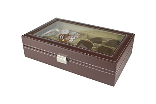 PAIDE P Caja para relojes - Estuche para relojes con 9 compartimentos - Organizador de relojes y joyas (Marrón)