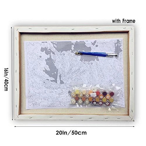 Paint by Number Kit, DIY Pintura al óleo Dibujo embarcaciones Pier Lona con Pinceles decoración Decoraciones Regalos - 16x20 Pulgadas con Marco