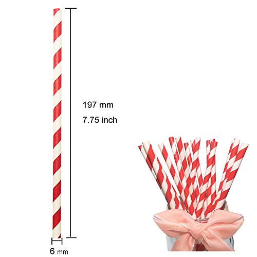 Pajitas BOFA colorido a rayas, pajitas de papel con rayas rojas de 19,7 cm (100 unidades)