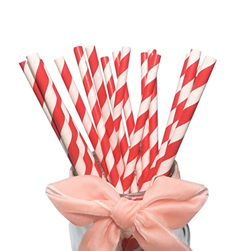 Pajitas BOFA colorido a rayas, pajitas de papel con rayas rojas de 19,7 cm (100 unidades)