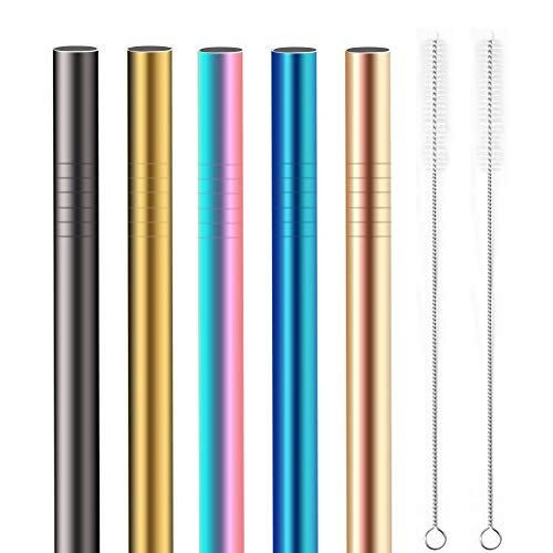 Pajitas de Acero Inoxidable 5 Pzas, Pajitas Reutilizables Extra Anchas (12 mm) - Ideal Para té de Burbuja y Boba, Batidos, Pajitas de Metal de Varios Colores de YANGTE
