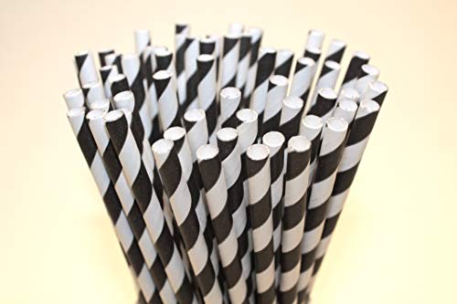Pajitas de Papel a Rayas Negras y Blancas (6mm x 200mm) - 500 Unidades - Pajitas de Papel Biodegradables, Respetuoso con el Medio Ambiente, Altamente Durable, Apto Para Todas las Ocasiones