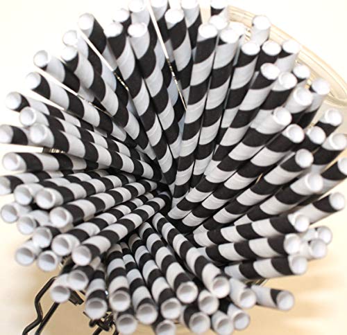 Pajitas de Papel a Rayas Negras y Blancas (6mm x 200mm) - 500 Unidades - Pajitas de Papel Biodegradables, Respetuoso con el Medio Ambiente, Altamente Durable, Apto Para Todas las Ocasiones