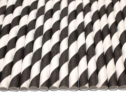 Pajitas de Papel a Rayas Negras y Blancas (6mm x 200mm) - 500 Unidades - Pajitas de Papel Biodegradables, Respetuoso con el Medio Ambiente, Altamente Durable, Apto Para Todas las Ocasiones