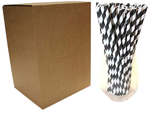 Pajitas de Papel a Rayas Negras y Blancas (6mm x 200mm) - 500 Unidades - Pajitas de Papel Biodegradables, Respetuoso con el Medio Ambiente, Altamente Durable, Apto Para Todas las Ocasiones