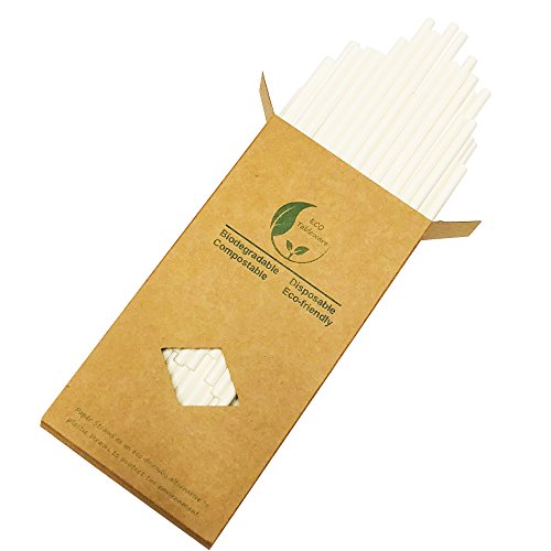 Pajitas de papel blanco liso para beber, reciclable caja de papel kraft 100 para el hogar (blanco)