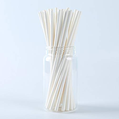 Pajitas de papel blanco liso para beber, reciclable caja de papel kraft 100 para el hogar (blanco)