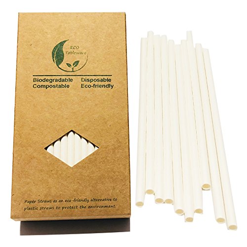 Pajitas de papel blanco liso para beber, reciclable caja de papel kraft 100 para el hogar (blanco)