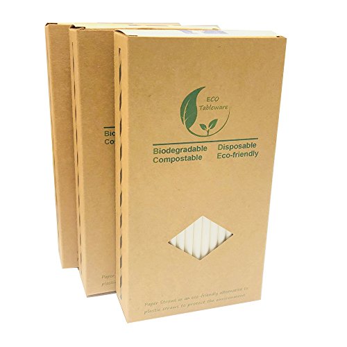 Pajitas de papel blanco liso para beber, reciclable caja de papel kraft 100 para el hogar (blanco)