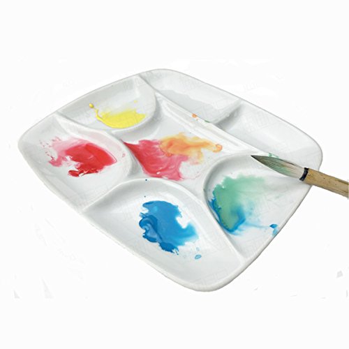 Paleta cuadrada de cerámica de ATWORTH, blanca, 14,5 cm, para acuarelas, gouache, acrílico y pintura al óleo, 7 depósitos