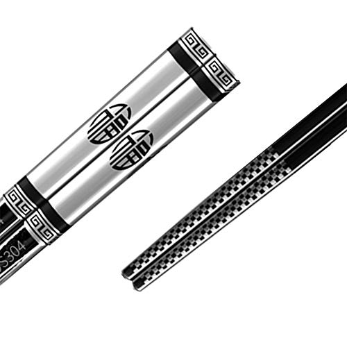 Palillos Chinos Reutilizables De acero Inoxidable, Palillos De Acero Inoxidable 304 de Grado Alimentario, Antideslizantes, 5 pares, 9.45 Pulgadas, Fáciles De Sostener