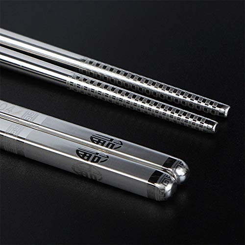 Palillos Chinos Reutilizables De acero Inoxidable, Palillos De Acero Inoxidable 304 de Grado Alimentario, Antideslizantes, 5 pares, 9.45 Pulgadas, Fáciles De Sostener