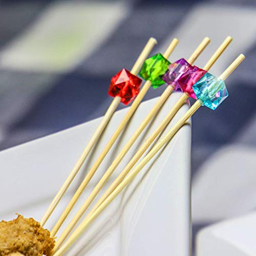 Palillos de cóctel multicolores de bambú 200pcs | Brochetas de madera biodegradables de 4.7 "| Palitos decorativos de Canapé | Palillos de comida | Pukkr