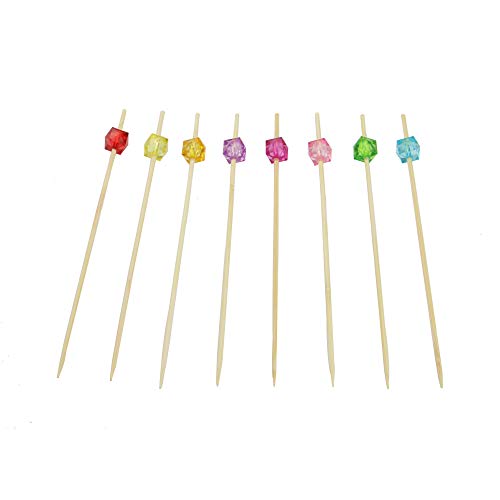 Palillos de cóctel multicolores de bambú 200pcs | Brochetas de madera biodegradables de 4.7 "| Palitos decorativos de Canapé | Palillos de comida | Pukkr