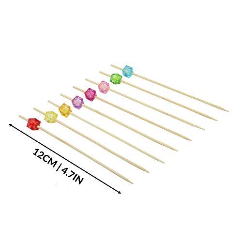 Palillos de cóctel multicolores de bambú 200pcs | Brochetas de madera biodegradables de 4.7 "| Palitos decorativos de Canapé | Palillos de comida | Pukkr