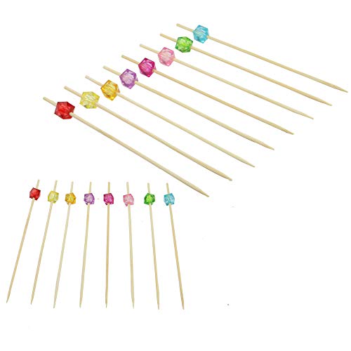 Palillos de cóctel multicolores de bambú 200pcs | Brochetas de madera biodegradables de 4.7 "| Palitos decorativos de Canapé | Palillos de comida | Pukkr