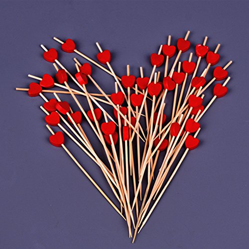 Palitos De COctel 100 Cuentas Palillos De Madera Fuentes Del Partido Fritura Dedo Alimentos Frutas SAndwich SAndwich - Corazones Rojos