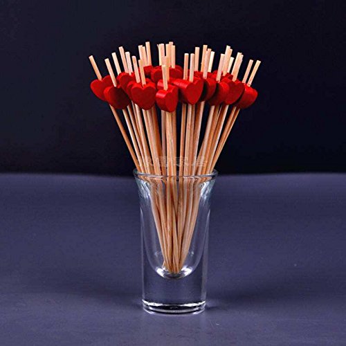 Palitos De COctel 100 Cuentas Palillos De Madera Fuentes Del Partido Fritura Dedo Alimentos Frutas SAndwich SAndwich - Corazones Rojos