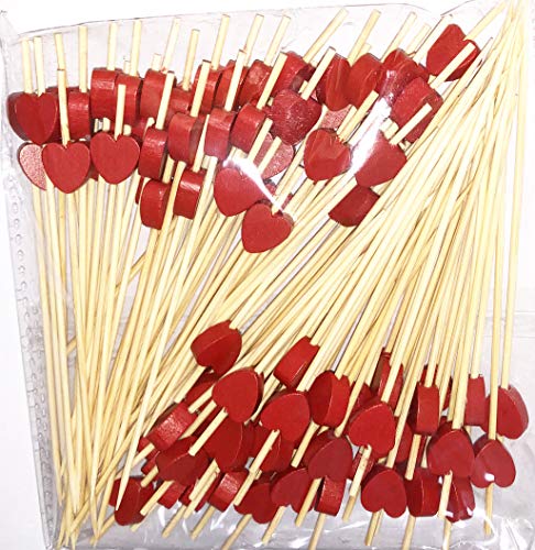 Palitos De COctel 100 Cuentas Palillos De Madera Fuentes Del Partido Fritura Dedo Alimentos Frutas SAndwich SAndwich - Corazones Rojos