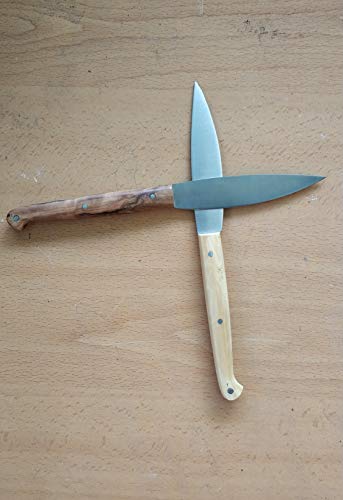 PALLARES SOLSONA Cuchillo de Cocina Estilizado, Acero Inoxidable, 10 cm, Mango de Madera de Olivo.Regalo de una Piedra de afilar.