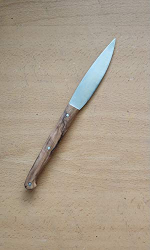 PALLARES SOLSONA Cuchillo de Cocina Estilizado, Acero Inoxidable, 10 cm, Mango de Madera de Olivo.Regalo de una Piedra de afilar.