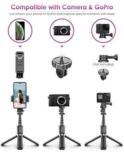 Palo Selfie Trípode, ELEGIANT Selfie Stick 4 en 1 con Control Remoto Bluetooth Aluminio para Mini Cámara/Gopro para Viaje Rotación de 360° Compatible con iPhone Samsung Xiaomi Huawei (4-6.8 Pulgadas)