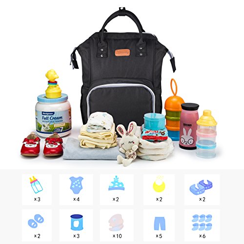 Pañal Bolso Mochila, Gran Capacidad Mochila de Pañales Bolso de Viaje, Impermeable Bolsa de Pañales con Aislado Bolsillos para Cuidado de Bebé y Mamá-Negro