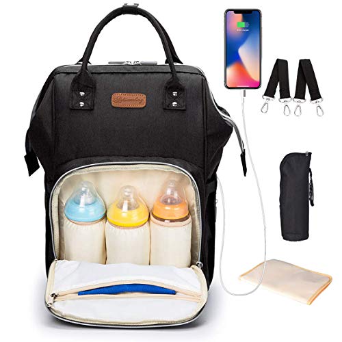 Pañal Bolso Mochila, Gran Capacidad Mochila de Pañales Bolso de Viaje, Impermeable Bolsa de Pañales con Aislado Bolsillos para Cuidado de Bebé y Mamá-Negro