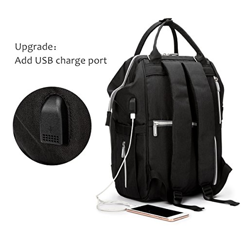 Pañal Bolso Mochila, Gran Capacidad Mochila de Pañales Bolso de Viaje, Impermeable Bolsa de Pañales con Aislado Bolsillos para Cuidado de Bebé y Mamá-Negro