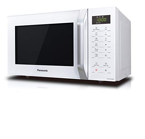 Panasonic NN-K35H - Microondas con Grill (800 W, 23 L, 5 Niveles de Potencia, Grill de Cuarzo de 1000 W, Plato Giratorio de 288 mm, Control Táctil, 11 Modos Automáticos, Bloqueo de Niños) Color Blanco