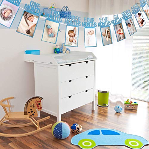 Pancartas de Banderines de Happy Birthday,12 Meses Foto Guirnalda,1er Cumpleaños Bebe Globos,Banderines de Happy Birthday,Banner de Feliz Cumpleaños Bebe Niño,Globos con Forma de Estrella