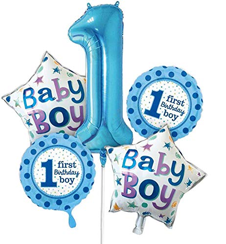Pancartas de Banderines de Happy Birthday,12 Meses Foto Guirnalda,1er Cumpleaños Bebe Globos,Banderines de Happy Birthday,Banner de Feliz Cumpleaños Bebe Niño,Globos con Forma de Estrella