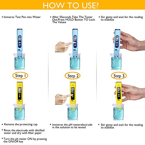 Pancellent Medidor de Prueba de Calidad del Agua TDS PH 2 en 1 Conjunto 0-9990 PPM Rango de medición 1 Resolución PPM 2% Precisión de Lectura (Amarillo)