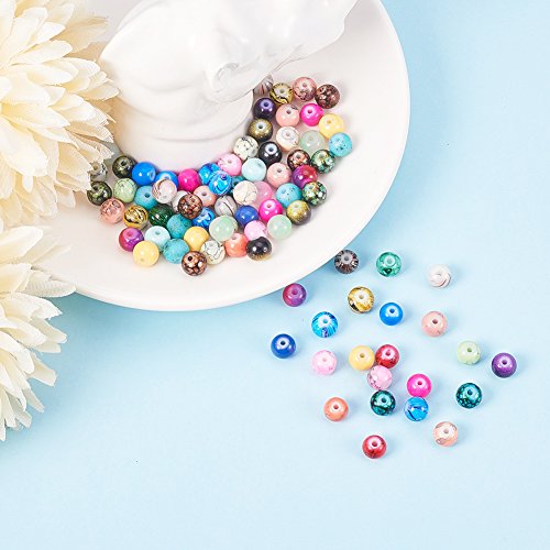 PandaHall 200pcs de Cada Bolsa Estilo Mezclado y Redondas de Color Cuentas de Vidrio pintadas con Spray Mixtos,12 mm, Agujero: 1.5 mm