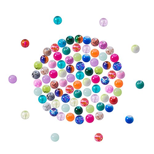 PandaHall 200pcs de Cada Bolsa Estilo Mezclado y Redondas de Color Cuentas de Vidrio pintadas con Spray Mixtos,12 mm, Agujero: 1.5 mm