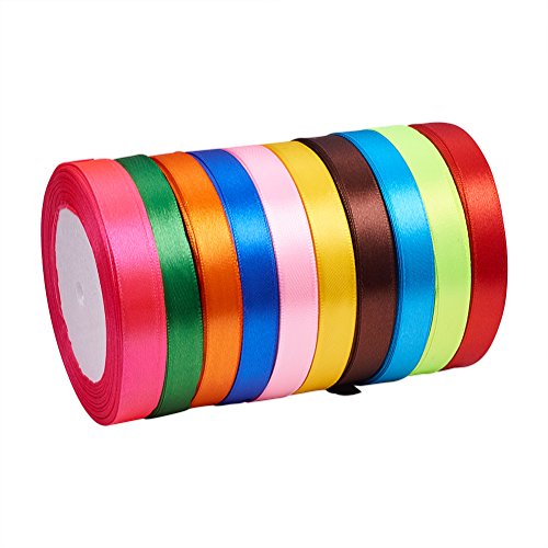 Pandahall 250 Yardas Cinta de Raso para Cajas de Envases del Dia de San Valentin, Decoración de Boda, Cumpleaños, Fiestas, 10 Colores Mezclados, 12 mm, 25 Yardas/rolll, 10 Rollos