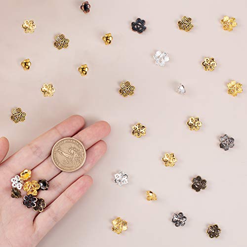 PandaHall 360 piezas de 6 colores estilo tibetano cuentas tapas de aleación de metal, extremos espaciadores hallazgos para pendientes, pulseras, collares, joyería DIY manualidades