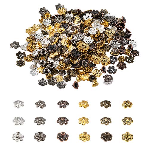 PandaHall 360 piezas de 6 colores estilo tibetano cuentas tapas de aleación de metal, extremos espaciadores hallazgos para pendientes, pulseras, collares, joyería DIY manualidades