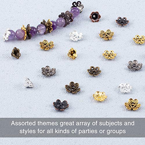 PandaHall 360 piezas de 6 colores estilo tibetano cuentas tapas de aleación de metal, extremos espaciadores hallazgos para pendientes, pulseras, collares, joyería DIY manualidades