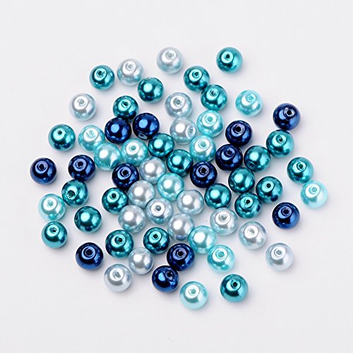 PandaHall Caribe Azul Mezcla de Perlas de Vidrio nacarado Perlado, Color Mezclado