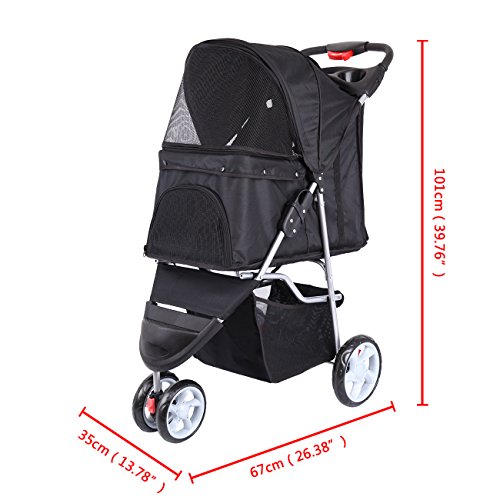 Paneltech Cochecito Plegable Mascotas Cochecitos Perros Carrito de Perro 4 Ruedas Plegable Carro Gatos Mascotas (Negro)