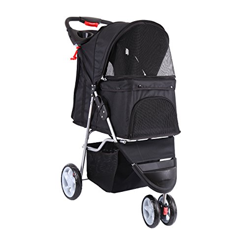 Paneltech Cochecito Plegable Mascotas Cochecitos Perros Carrito de Perro 4 Ruedas Plegable Carro Gatos Mascotas (Negro)