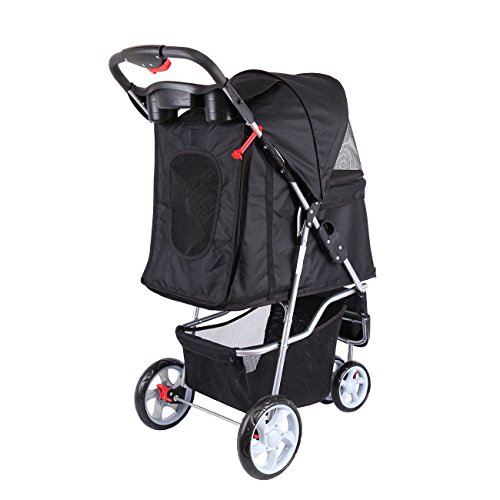 Paneltech Cochecito Plegable Mascotas Cochecitos Perros Carrito de Perro 4 Ruedas Plegable Carro Gatos Mascotas (Negro)