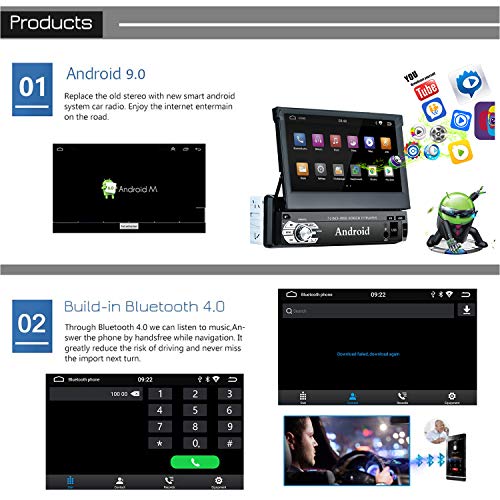 Panlelo PAT1 Android 9.0 Single DIN estéreo de Coche GPS navegación Quad Core 1G RAM/16G ROM 7 Pulgadas Pantalla táctil Unidad de Cabeza Unidad Am/FM/RDS Radio Plegable Monitor Audio BT WiFi