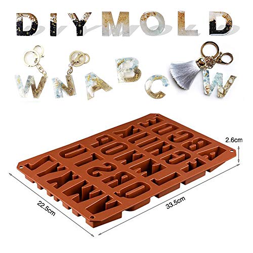 Panlom - Moldes de silicona para letras de resina con 10 llaveros, anillos de ojo, joyas y fundición de resina