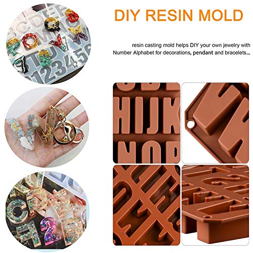 Panlom - Moldes de silicona para letras de resina con 10 llaveros, anillos de ojo, joyas y fundición de resina