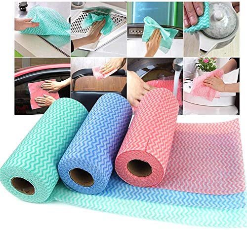 Paño de limpieza desechable (2 rollos/100 piezas), multiusos, tela no tejida, no tejida, no tejida, para cocina, desechable, limpieza antiadherente, paño de limpieza para casa, paño de limpieza
