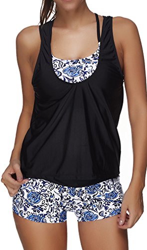 PANOZON Vestido de Traje de Baño de Dos Piezas Tankinis y Chalecos Substituibles 2 Usos para Mujer (Large, Porcelana)