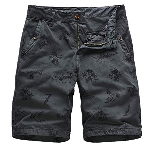 Pantalones cortos de verano para hombre con estampado recto medio pantalones para hombre, pantalones cortos de lavado rectos Gris gris oscuro 38 ES